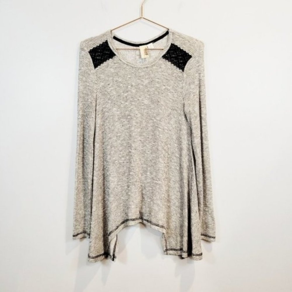 Francesca's Bird Cage Grey Metalic Striped Long Sleeve Knit Top - Picture 8 of 8